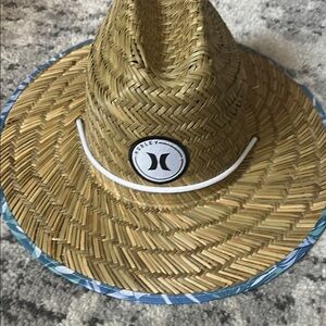 Hurley Straw Sun Hat with Blue Trim